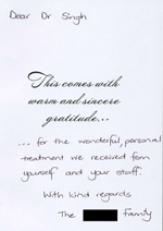 Dr Singh ENT Sydney thank you card 62 Outside