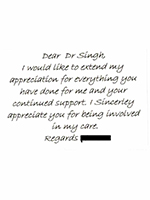 Dr Singh ENT Sydney thank you card