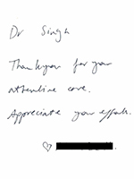 Dr Singh ENT Sydney thank you card